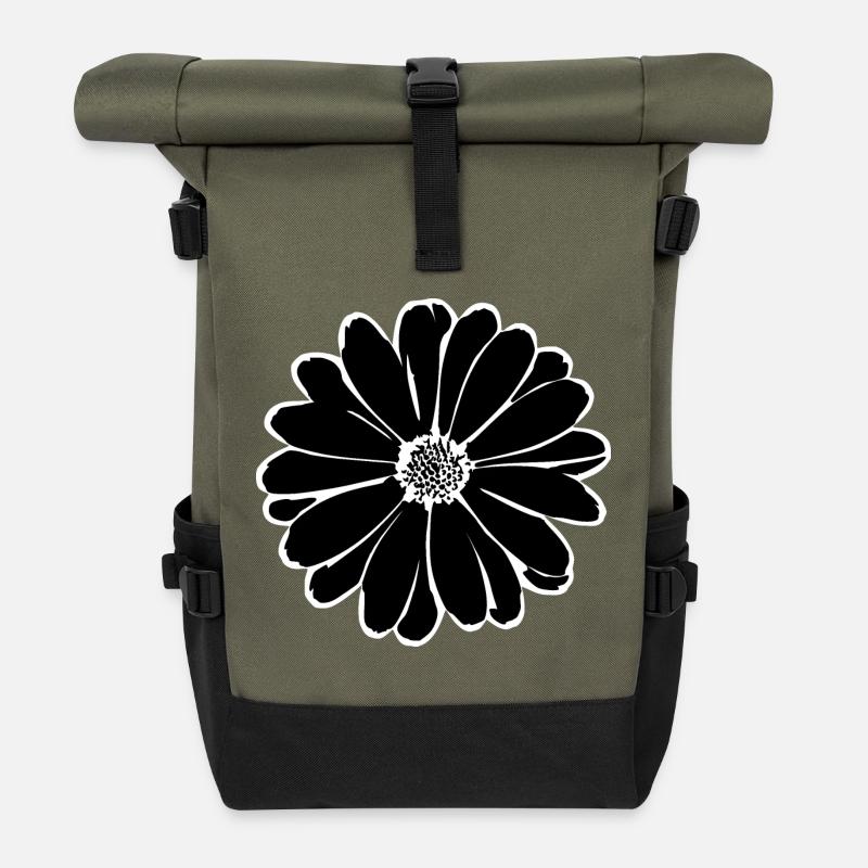 Blume schwarz Blumen schwarz Blüte - Rolltop Rucksack - Olive/Schwarz