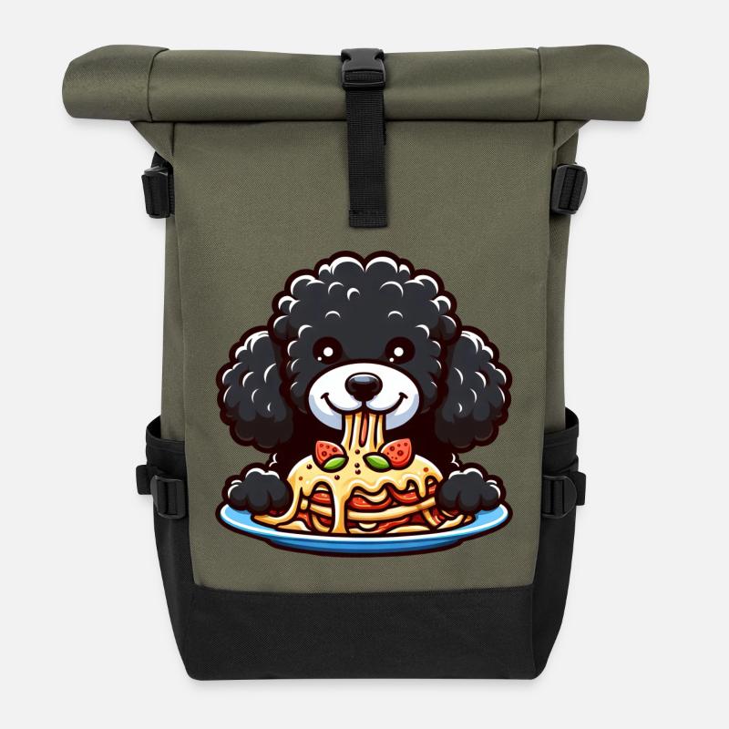 Schwarzer Pudel und Lasagne Comic - Rolltop Rucksack - Olive/Schwarz
