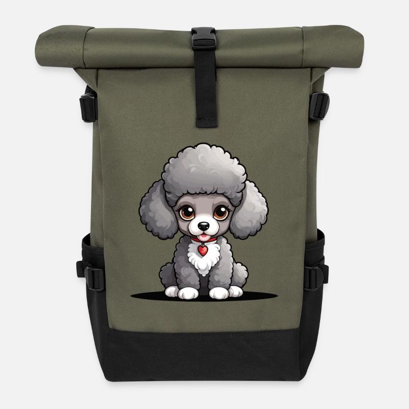 Wuscheliger Pudel mit Herzchen - Rolltop Rucksack - Olive/Schwarz
