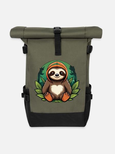 Faultier im Wald - Rolltop Rucksack - Olive/Schwarz