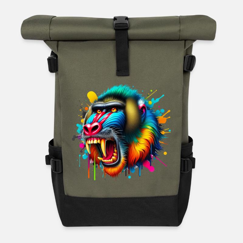 Mandrill-Affe - Rolltop Rucksack - Olive/Schwarz