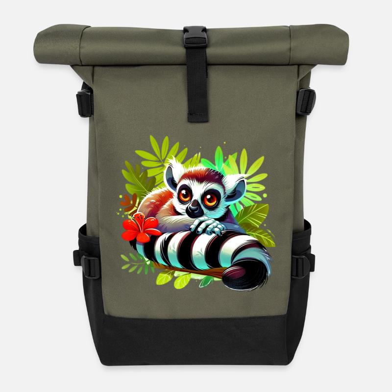 Lémurien - Sac à dos roll top - olive/noir