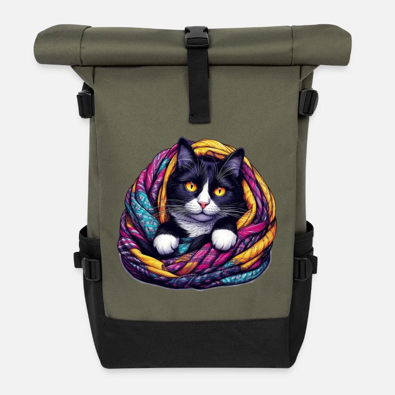 Katze - Rolltop Rucksack - Olive/Schwarz