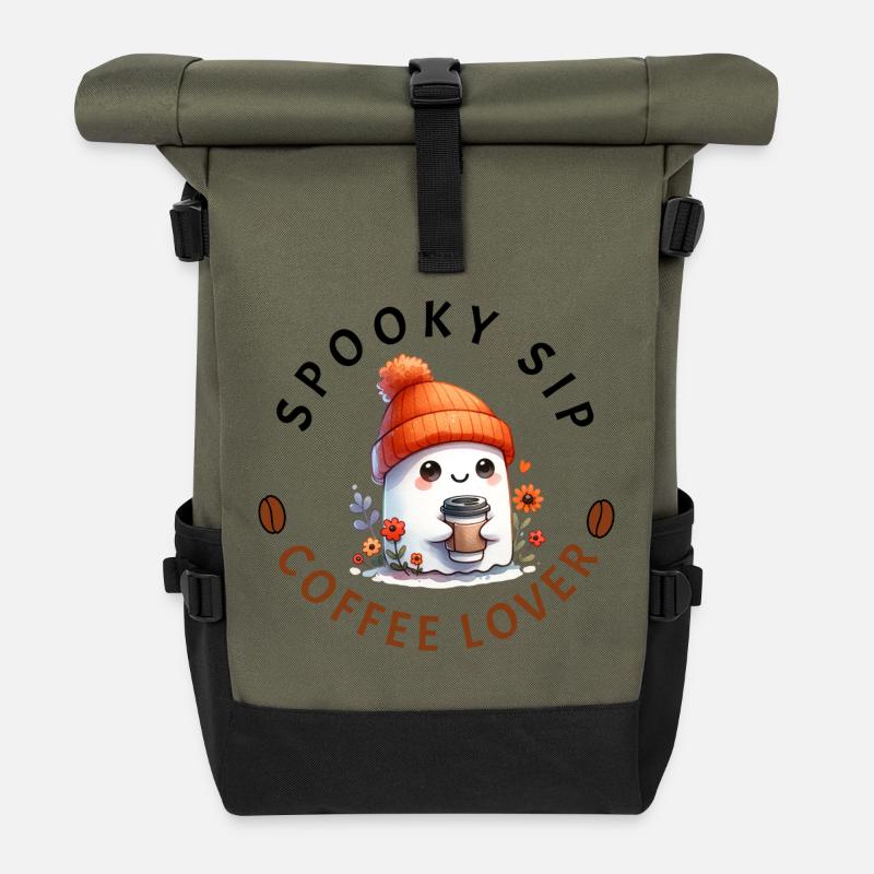 Halloween Kaffee Liebhaber süßer Geist - Geschenk - Rolltop Rucksack - Olive/Schwarz