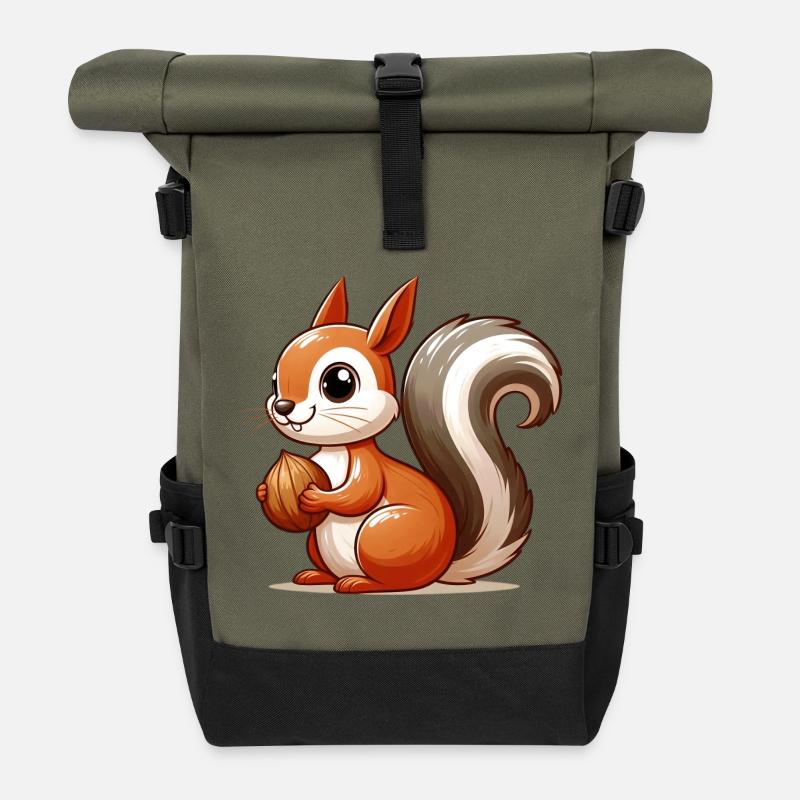 Eichhörnchen - Rolltop Rucksack - Olive/Schwarz