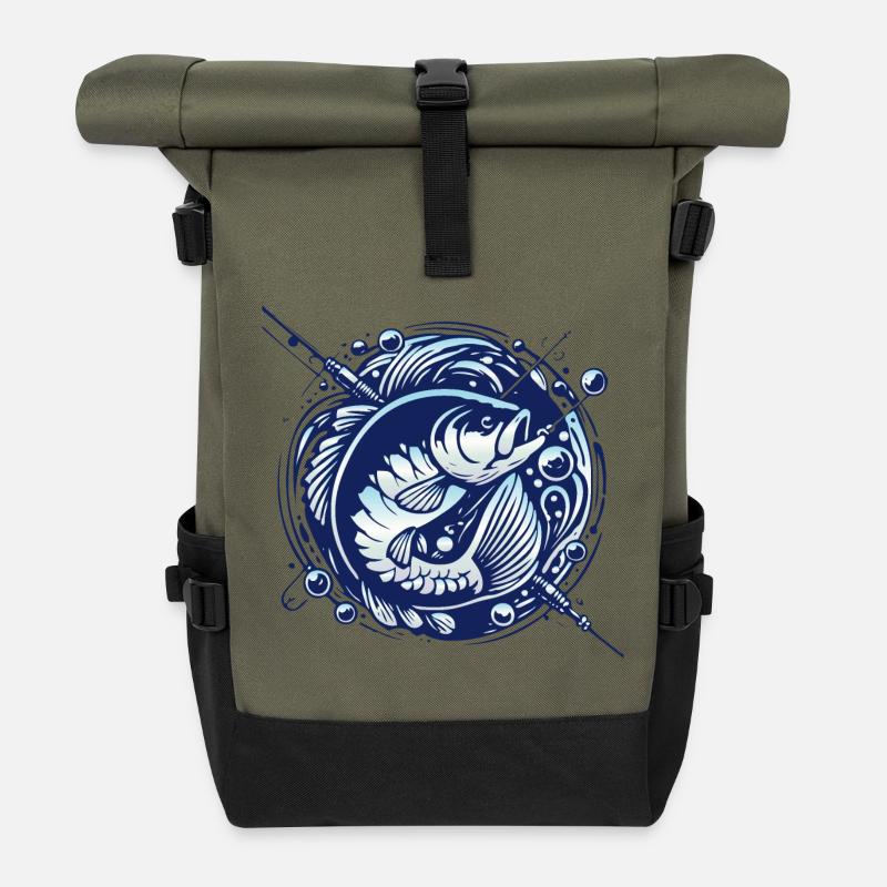 Frogfish with water bubbles design - Roll Top Backpack - olive/black