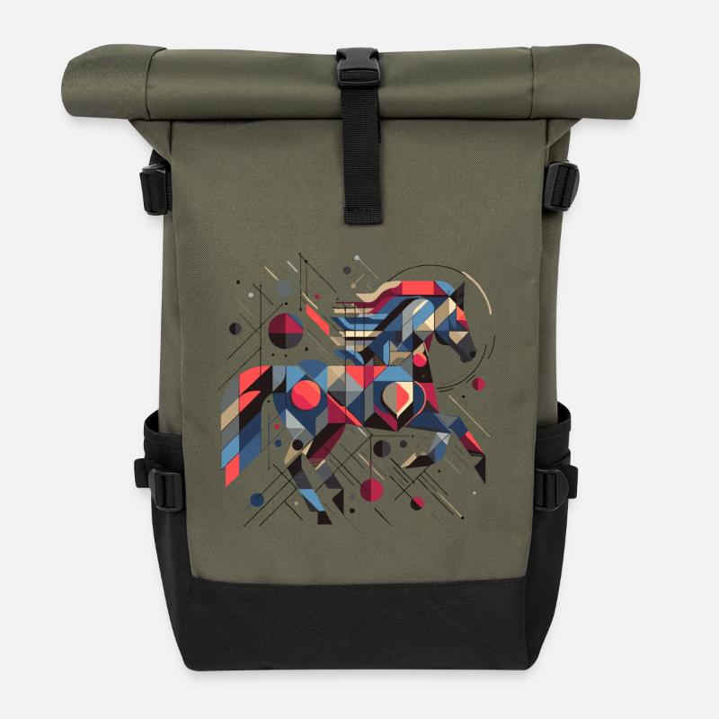 Abstract Animal Horse 2 - Roll Top Backpack - olive/black