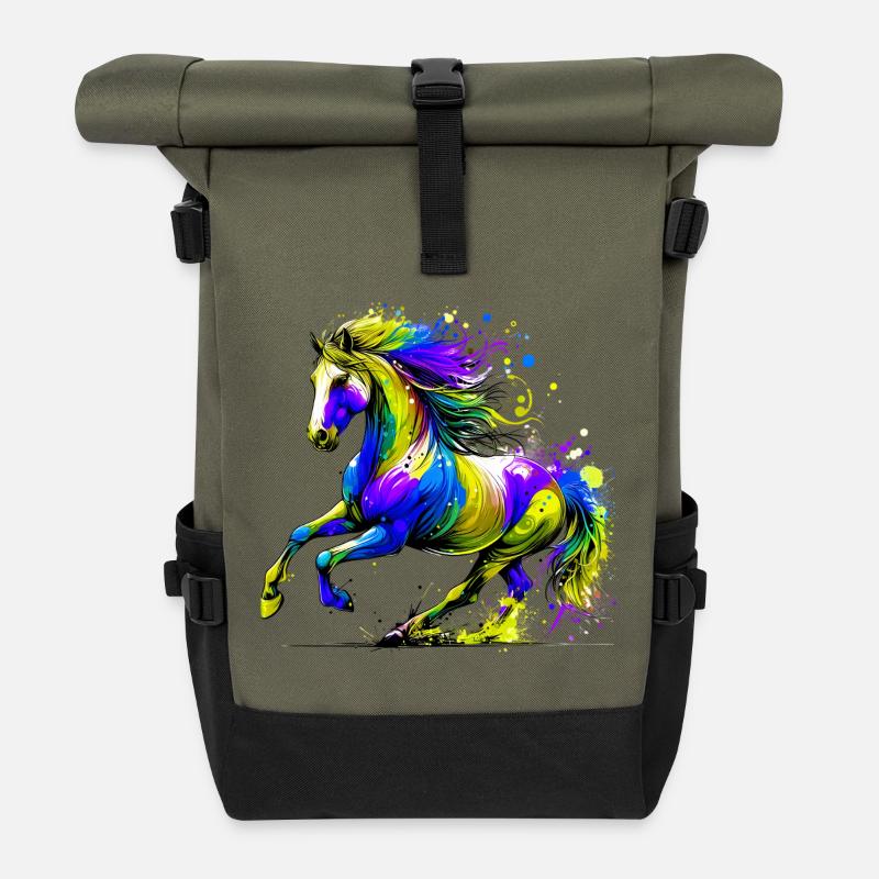 Pferd - Rolltop Rucksack - Olive/Schwarz