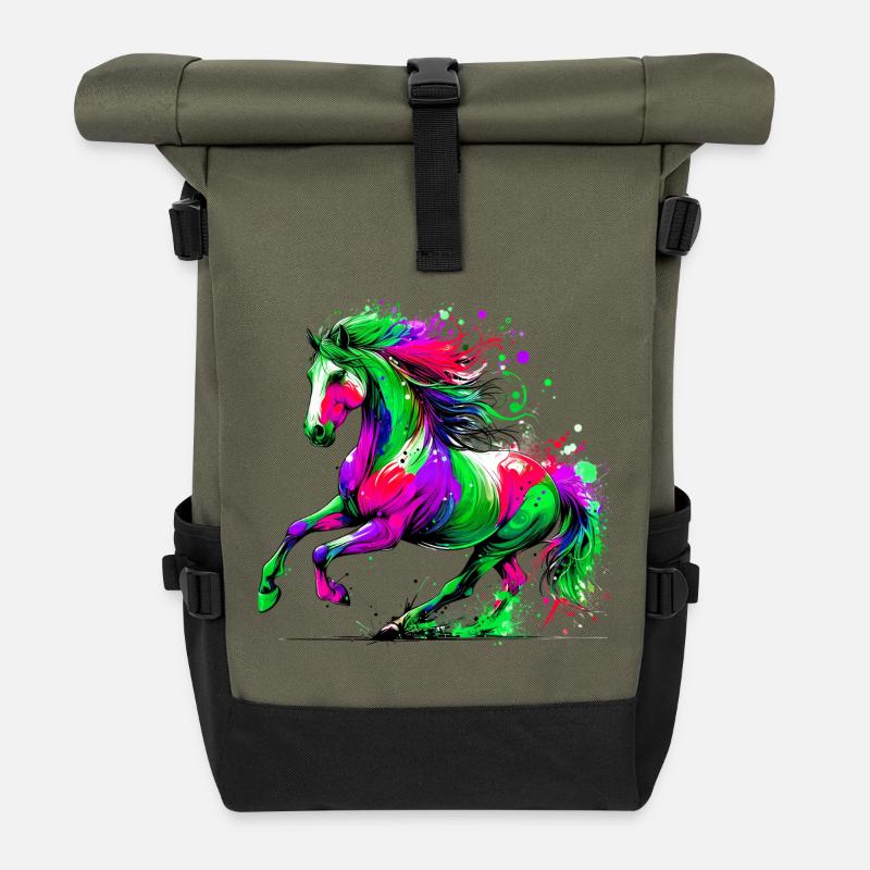 Pferd - Rolltop Rucksack - Olive/Schwarz