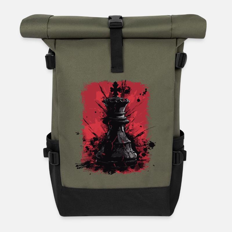 Schachfigur König - Rolltop Rucksack - Olive/Schwarz