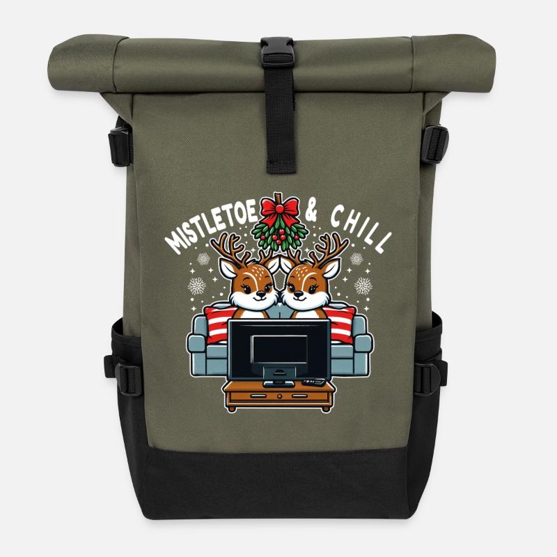 Reindeer Couple – Mistletoe & Chill Christmas - Roll Top Backpack - olive/black