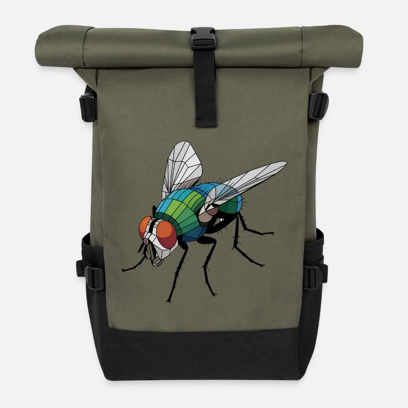 Fly - Cooles Low-Poly-Logo - Rolltop Rucksack - Olive/Schwarz