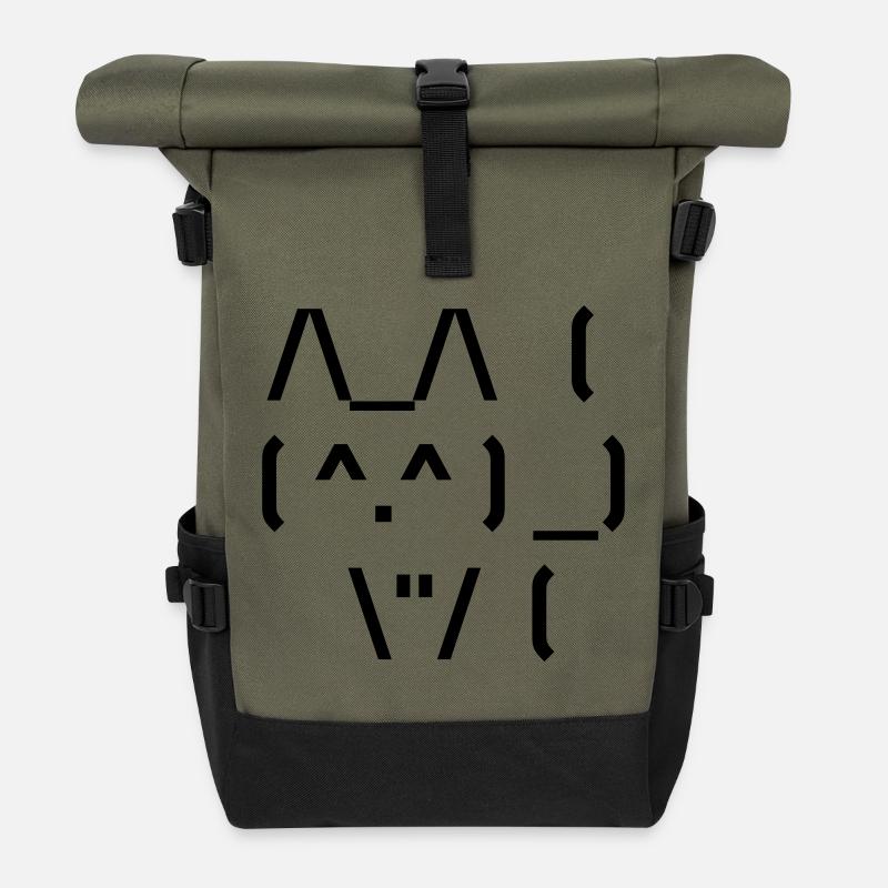 Süße Katze ASCII - Rolltop Rucksack - Olive/Schwarz