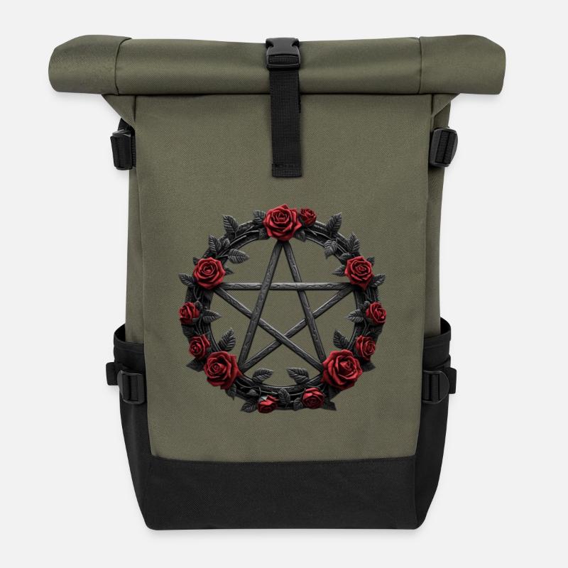 Circle of Roses Pentagram Gothic - Roll Top Backpack - olive/black
