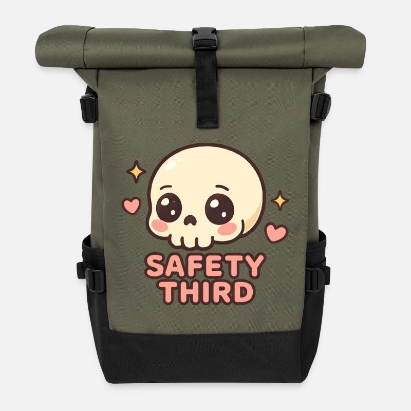 Safety Third Totenkopf Lustig Safety Third - Rolltop Rucksack - Olive/Schwarz