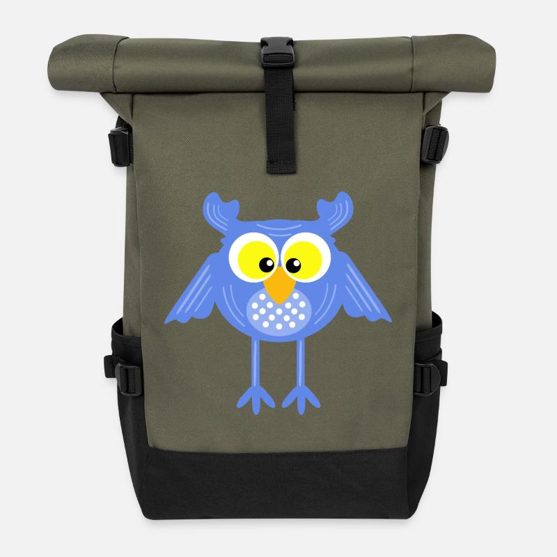 La chouette bleue aux points - Sac à dos roll top - olive/noir