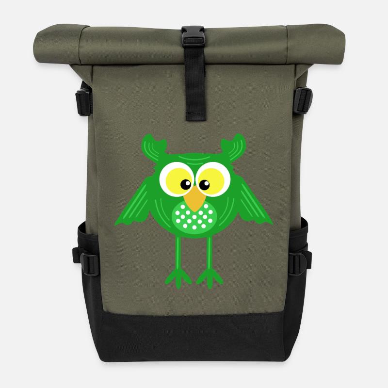 Grüne Eule mit langen Beinen - Rolltop Rucksack - Olive/Schwarz