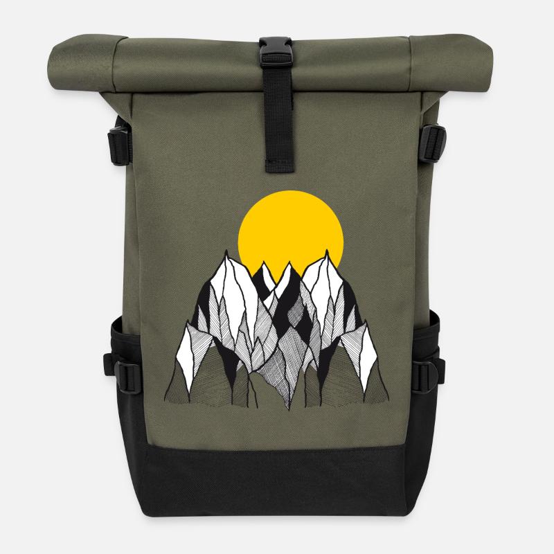 Golden Sun over Mountain Peaks - Rolltop Rucksack - Olive/Schwarz