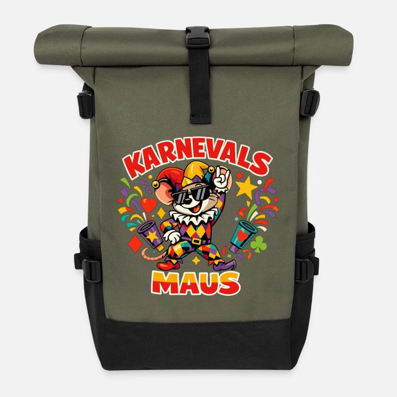 Karnevalsmaus Köln Fasching Lustig - Rolltop Rucksack - Olive/Schwarz