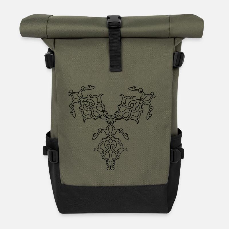 geometrische Muster - Rolltop Rucksack - Olive/Schwarz