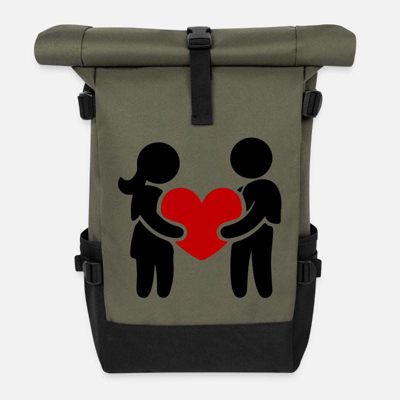 Paar Verliebt Herz - Rolltop Rucksack - Olive/Schwarz