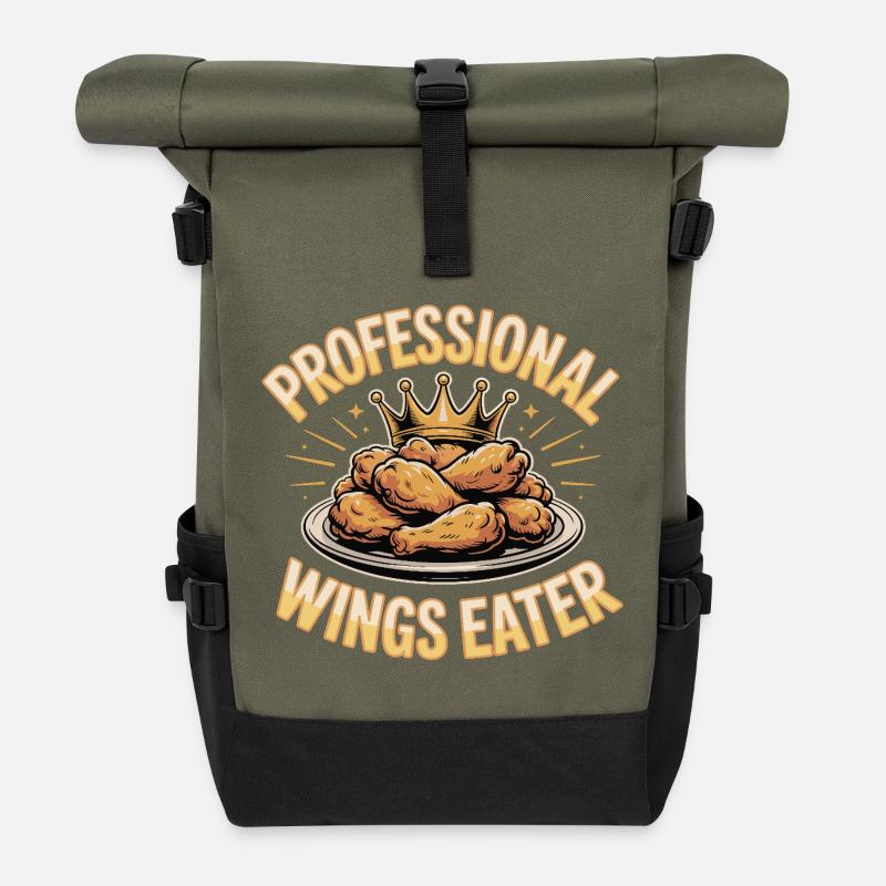 BBQ Chicken Wings Food Funny - Roll Top Backpack - olive/black