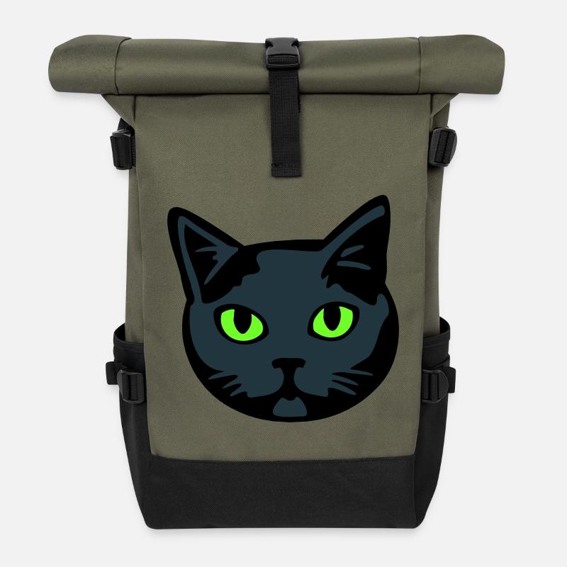 Grey Cat / Male "British Shorthair" - Roll Top Backpack - olive/black