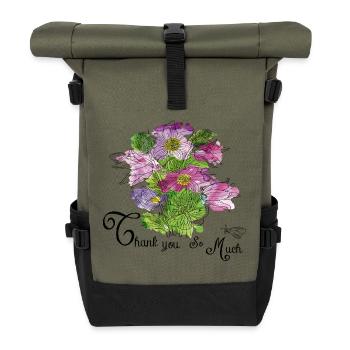 Thank You Blumenstrauß  - Rolltop Rucksack - Olive/Schwarz - Vorne