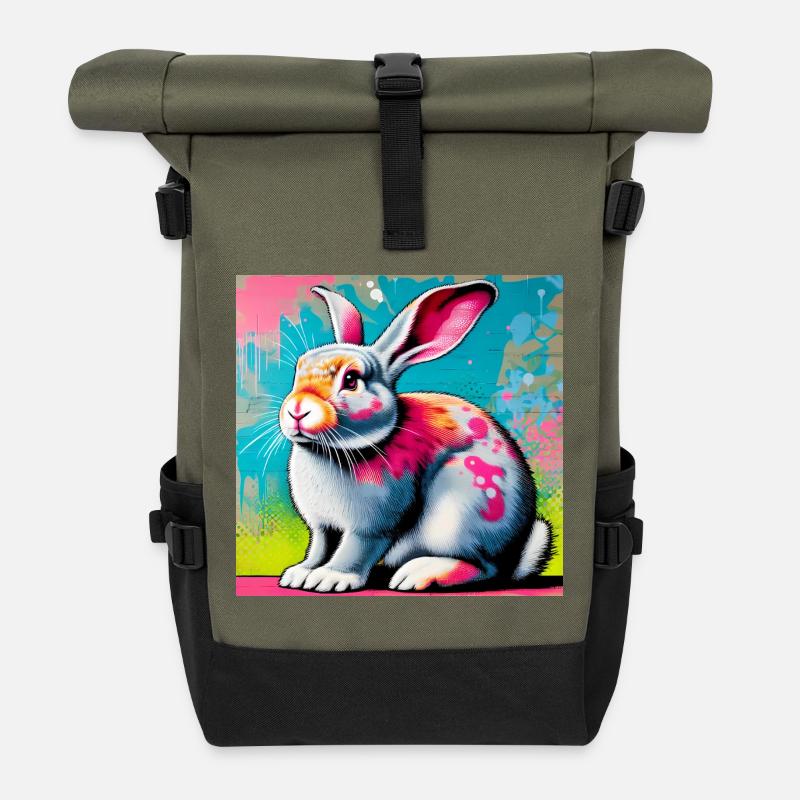 lapin - Sac à dos roll top - olive/noir