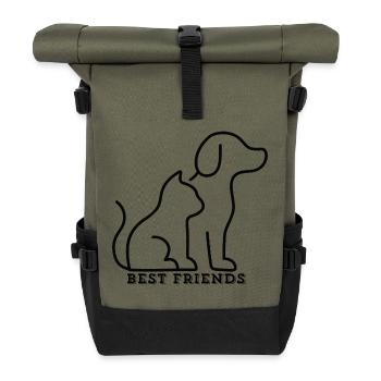 BEST FRIENDS – Katze & Hund Liebe - Rolltop Rucksack - Olive/Schwarz - Vorne