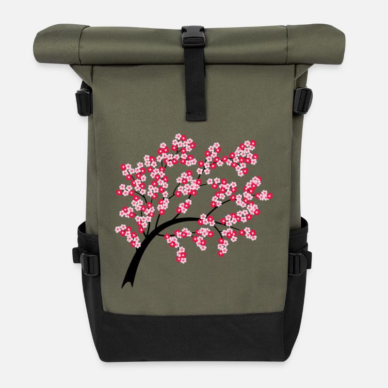 Kirschblütenbogen in Nacht - Rolltop Rucksack - Olive/Schwarz