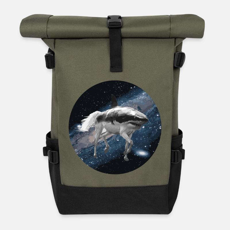 Cheval de requin dans l'espace - Sac à dos roll top - olive/noir