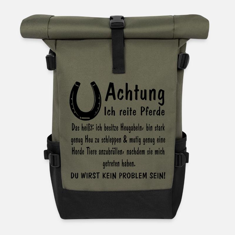 Achtung ich reite Pferde Heugabeln stark mutig - Rolltop Rucksack - Olive/Schwarz