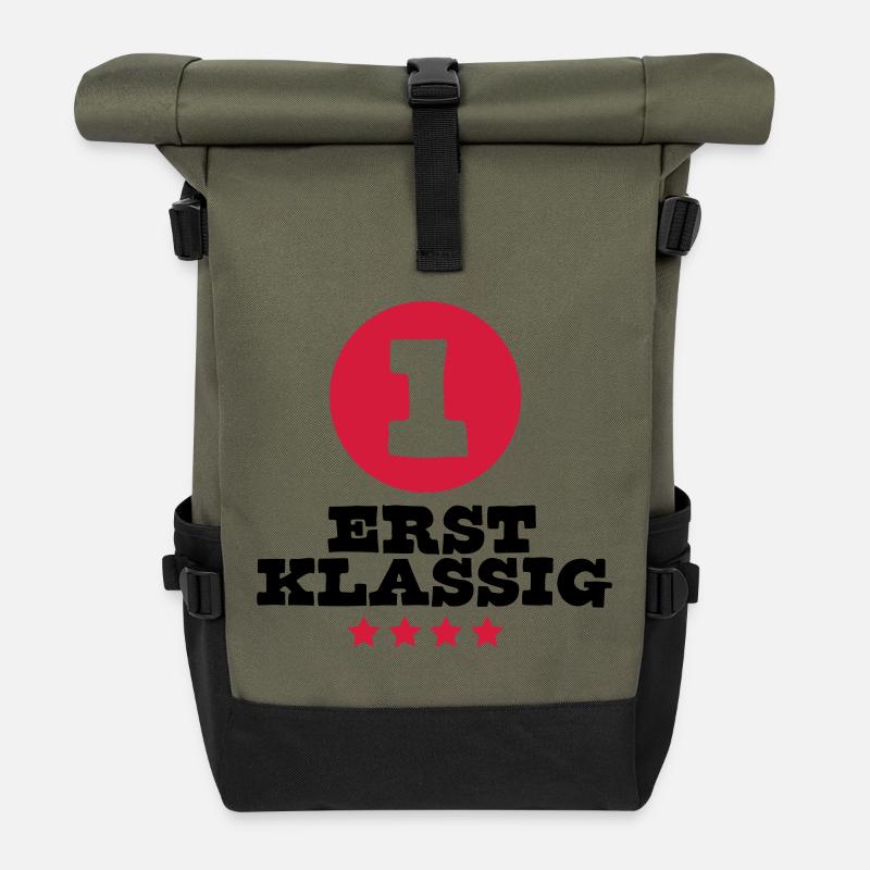 schulkind sport einschulung - Rolltop Rucksack - Olive/Schwarz