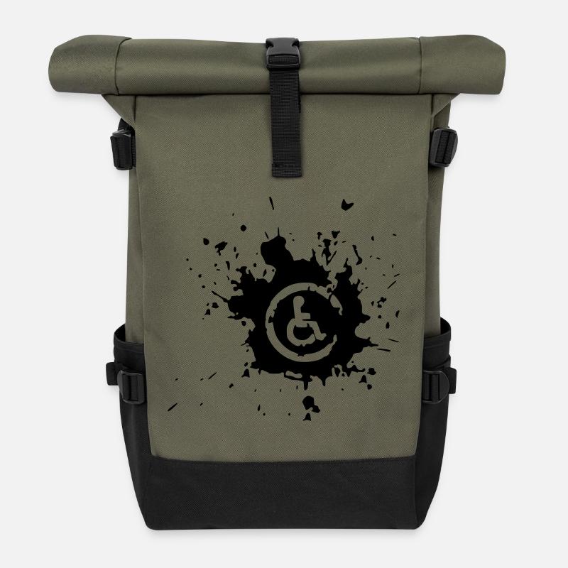 Image fauteuil roulant handicapé éclaboussure de peinture * - Sac à dos roll top - olive/noir