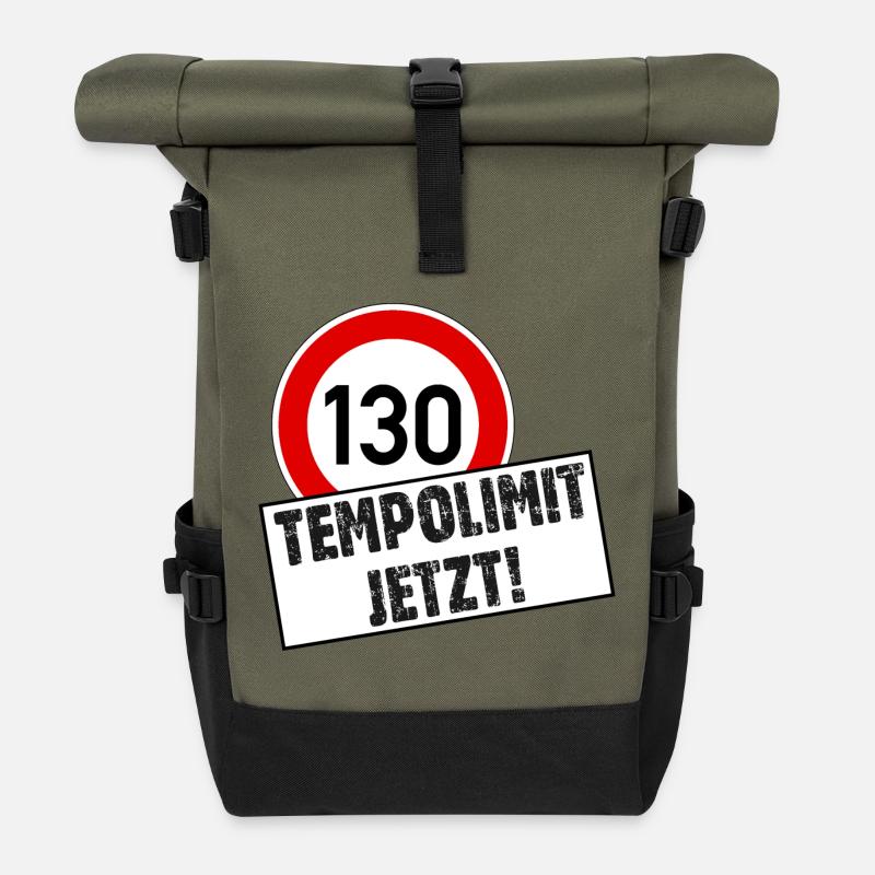 Tempolimit 130 Jetzt - Rolltop Rucksack - Olive/Schwarz
