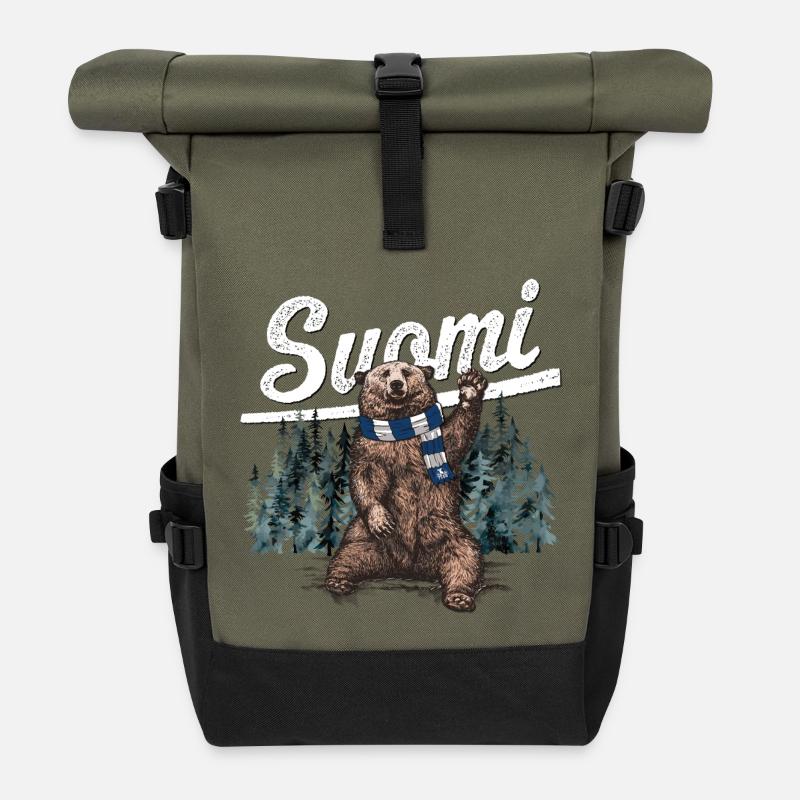Suomi - Finland - Finland - Bear - Roll Top Backpack - olive/black