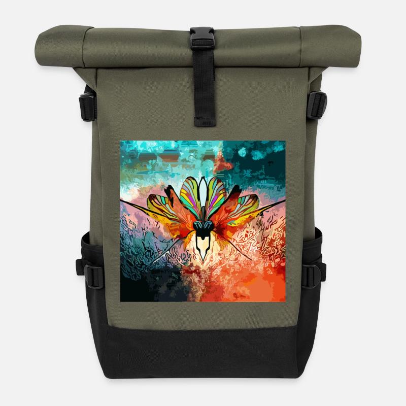 Colored butterfly dream - Roll Top Backpack - olive/black
