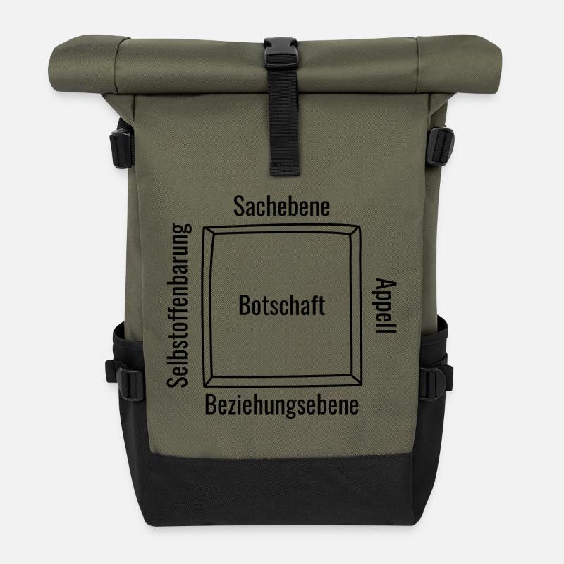 Vier Ohren Modell Zeichnung Schaubild - Rolltop Rucksack - Olive/Schwarz