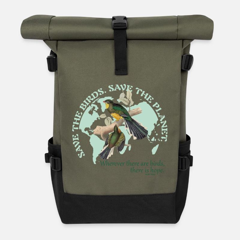 Save the birds. Save the planet. - Rolltop Rucksack - Olive/Schwarz