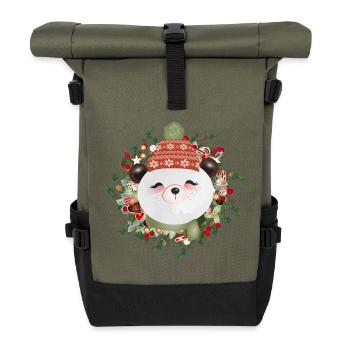 Petit ours panda en couronne de mélèze pour Noël - Sac à dos roll top - olive/noir - Devant
