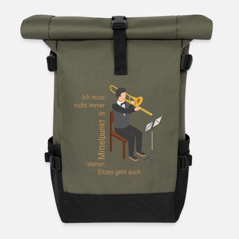 Ich muss nicht immer im Mittelpunkt stehen POSAUNE - Rolltop Rucksack - Olive/Schwarz