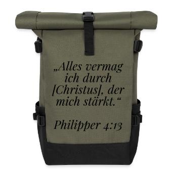 Philipper 4:13 Bibelvers: Alles vermag ich - Rolltop Rucksack - Olive/Schwarz - Vorne