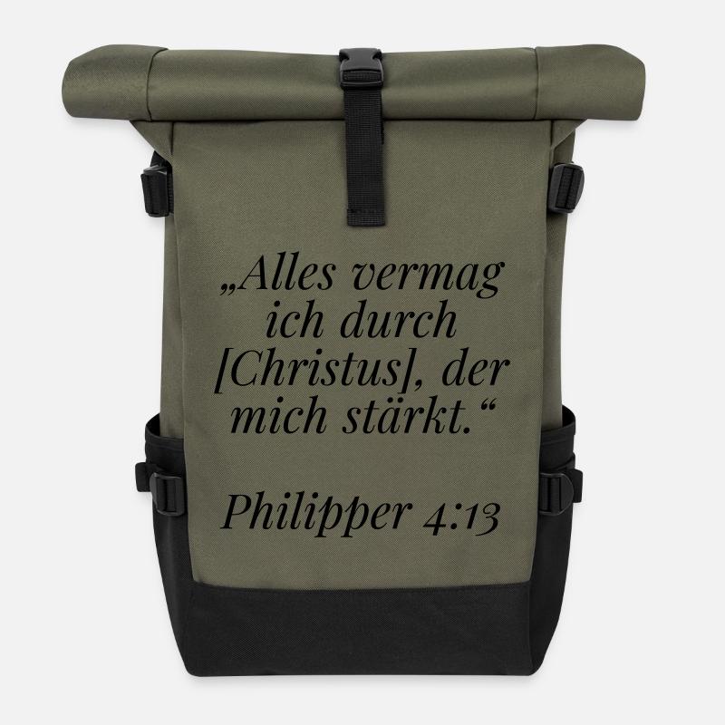 Philipper 4:13 Bibelvers: Alles vermag ich - Rolltop Rucksack - Olive/Schwarz