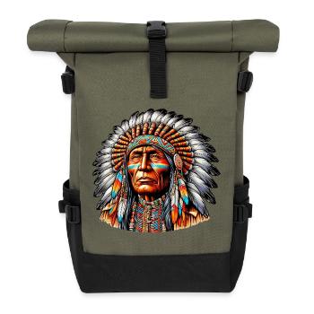 Amerikanisch Indianer Amerikanische Rote Haut - Rolltop Rucksack - Olive/Schwarz - Vorne