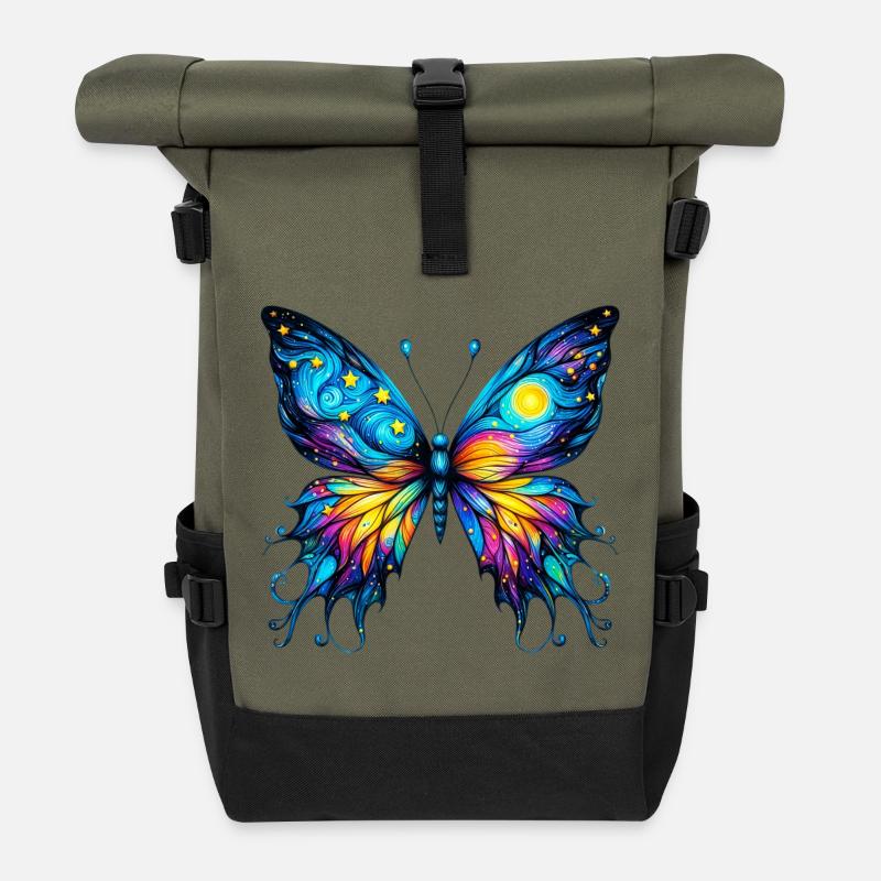 Van Gogh Schmetterling - Rolltop Rucksack - Olive/Schwarz