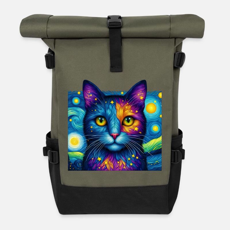 Katze - Rolltop Rucksack - Olive/Schwarz