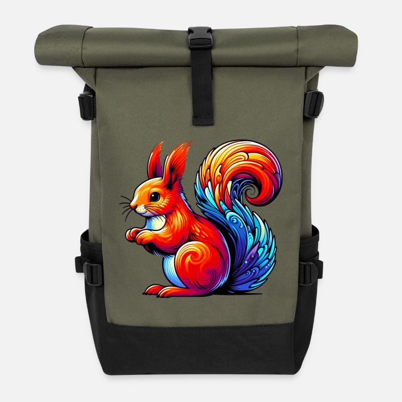 Eichhörnchen - Rolltop Rucksack - Olive/Schwarz