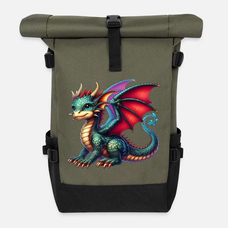 Drache - Rolltop Rucksack - Olive/Schwarz