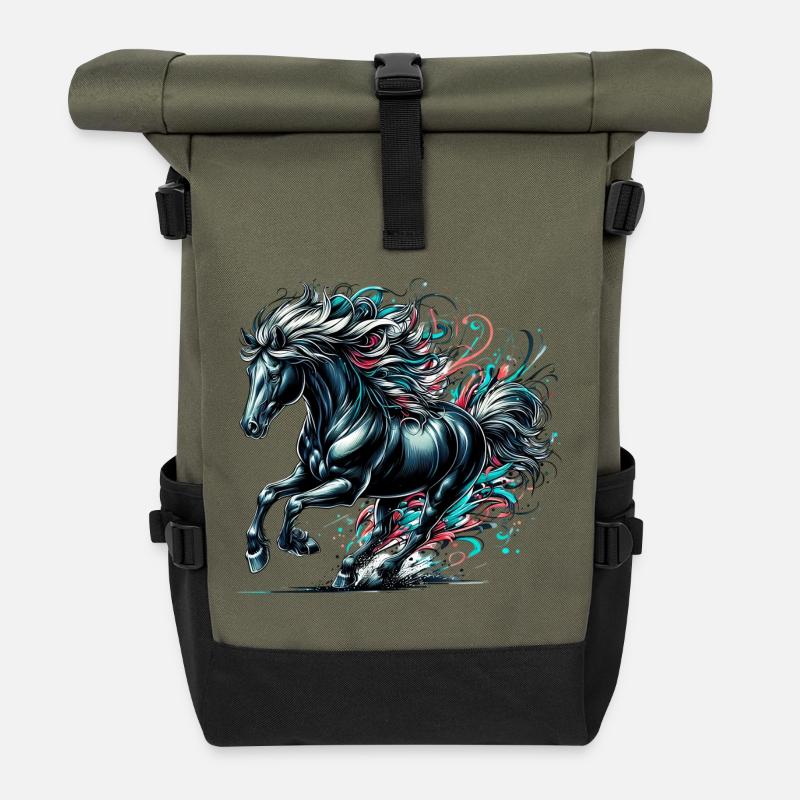Pferd - Rolltop Rucksack - Olive/Schwarz